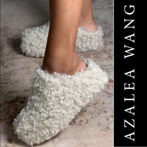 AZALEA WANG Darwinpoodle Flatform MULE Clog Sz 6 Cream White Faux Shearling NEW